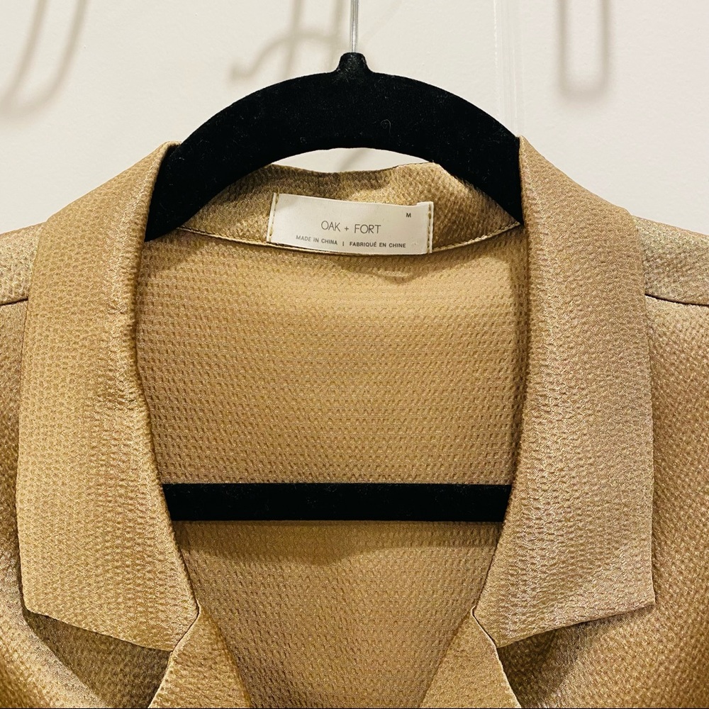 OAK + FORT Front Tie Blouse Crop Top (Size M) in Gold - Picture 5 of 6